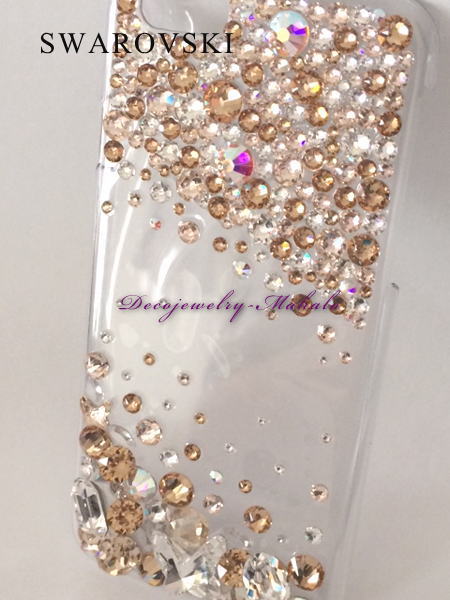 デコ電 ベージュ系スワロフスキーで大人の雰囲気に!!多機種対応